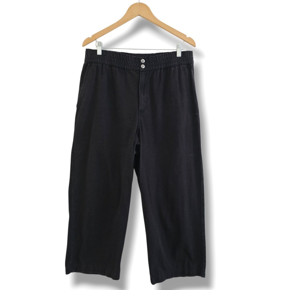 Volcom Pants XL Women Black Wide Leg Elastic Waist Crop Cotton Minimalist Grunge